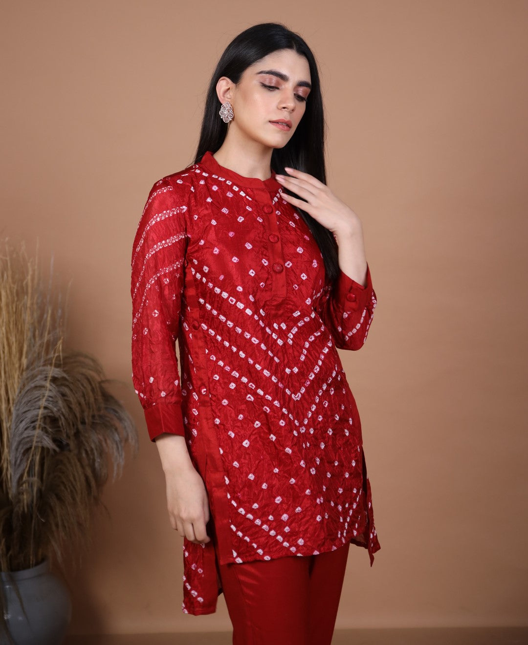 Kalindi Maroon Bandhej Co-ord Set