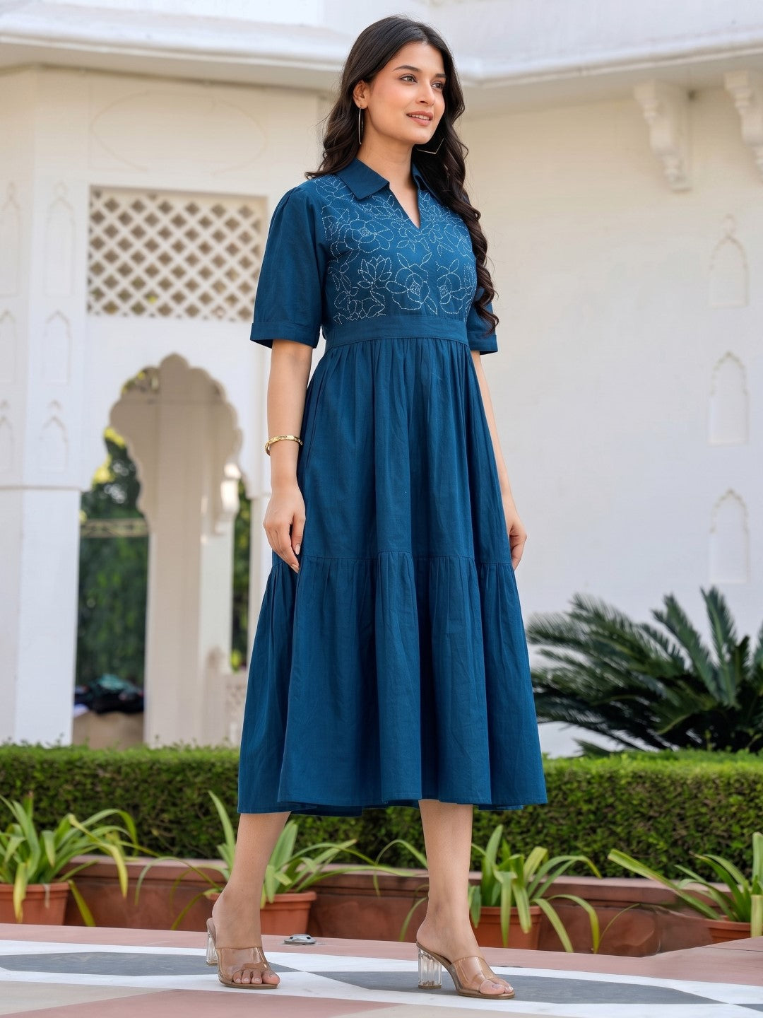 Esmera azure embroidery cotton dress