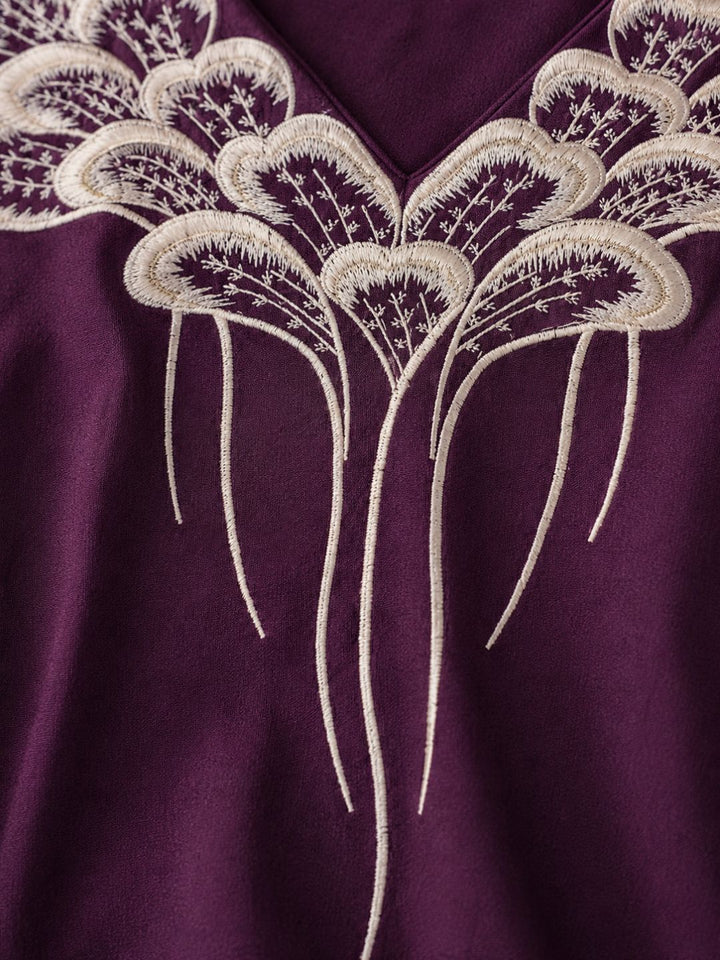 Chandri Wine Embroidered Kurti