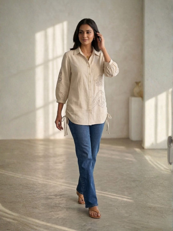 Drona patch embroidery cotton shirt