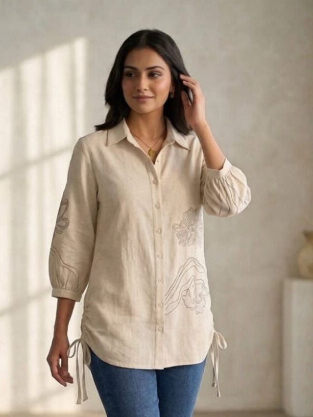 Drona patch embroidery cotton shirt