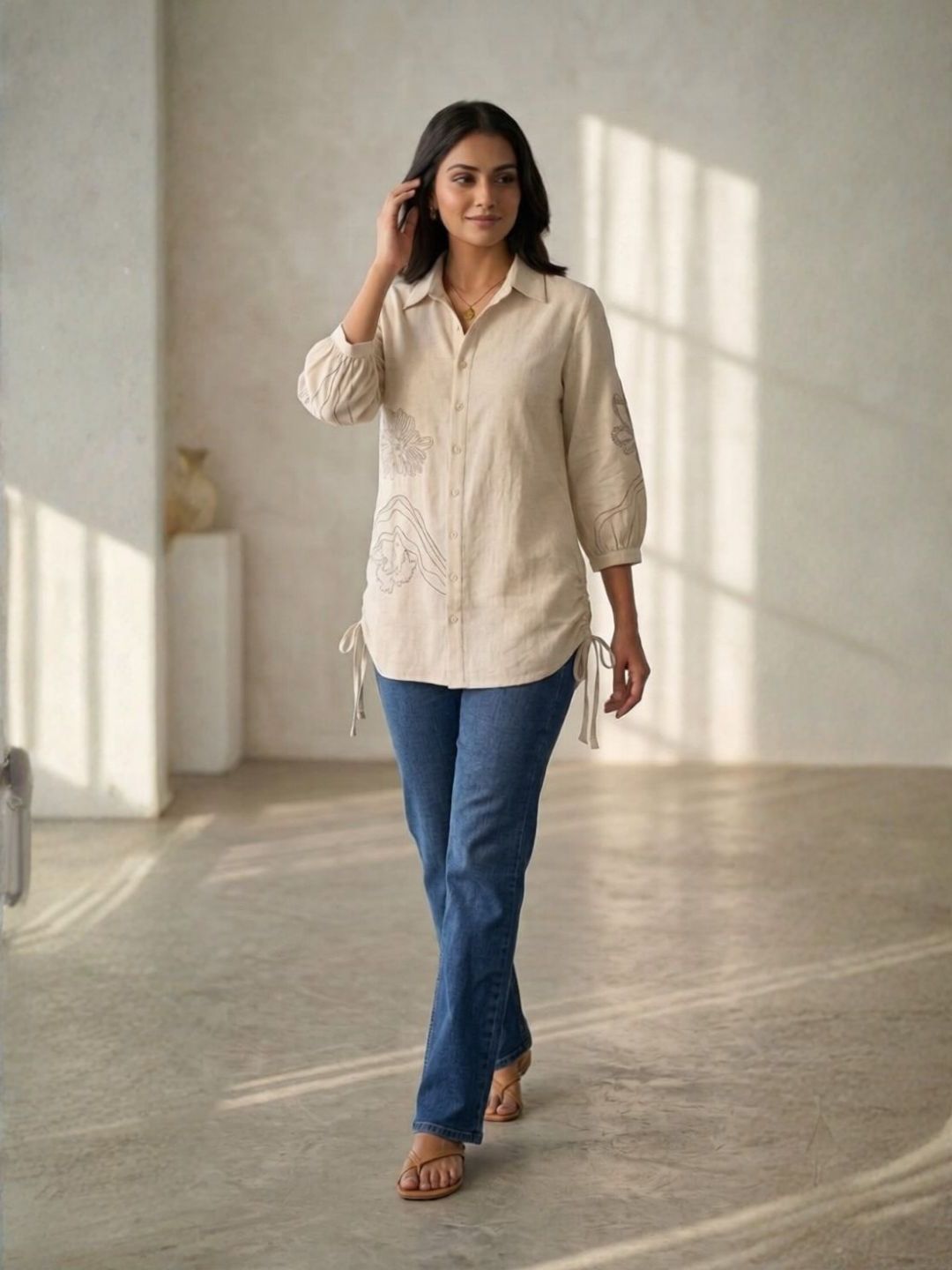 Drona patch embroidery cotton shirt