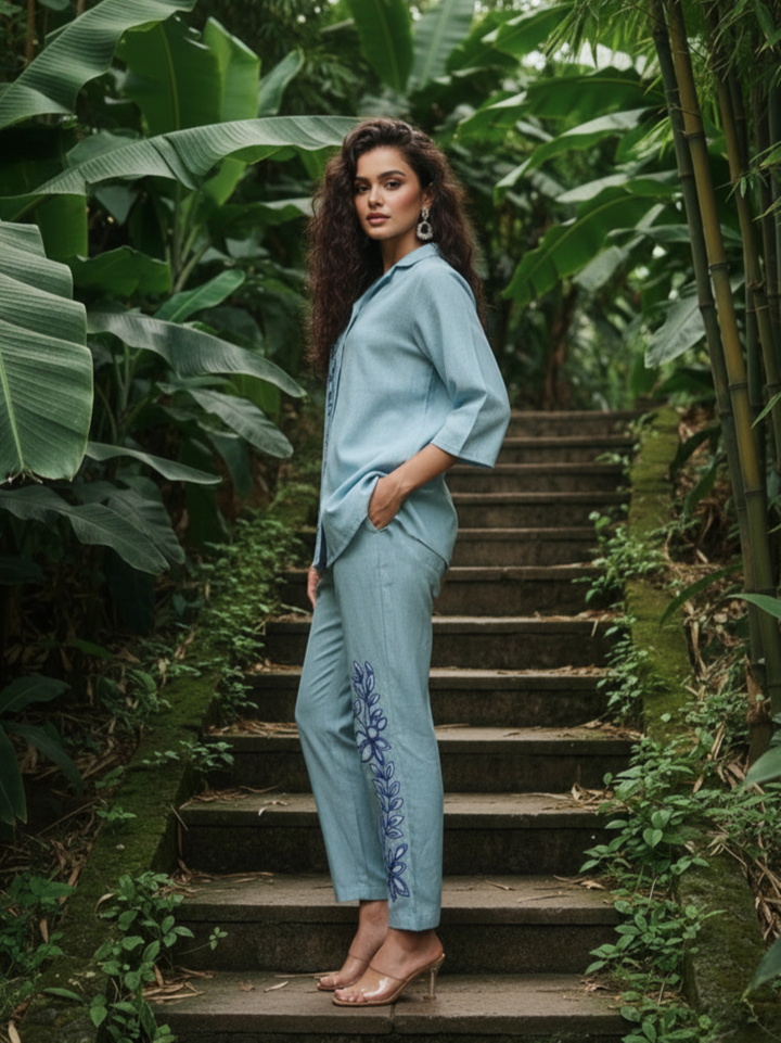 Ivanka SoftBlue Embroidery Co-ord Set