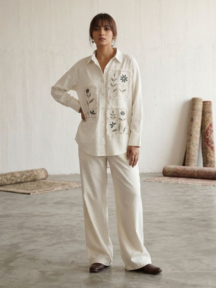 Swades cream embroidery cotton co ord set