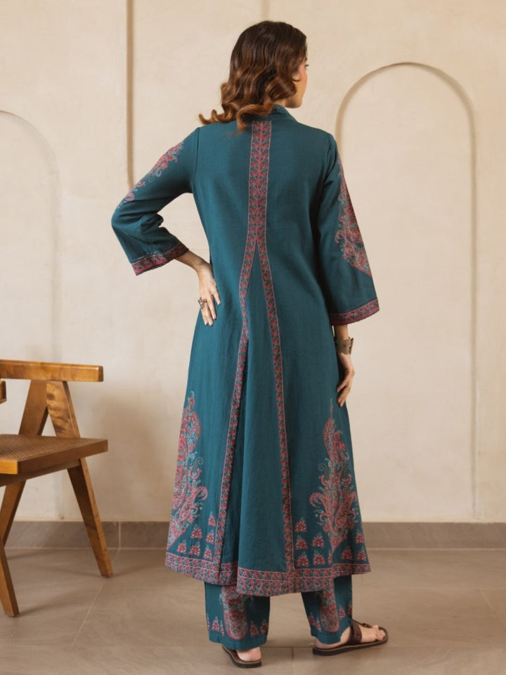 Karen cyan printed kurta pant set