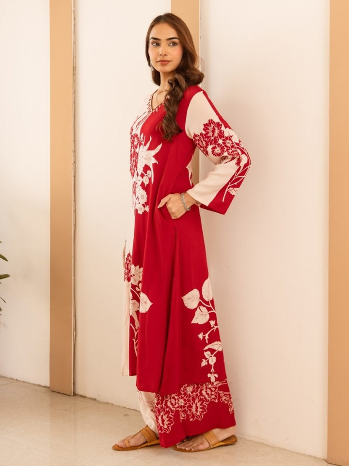 Karen cranberry cotton kurta pant set