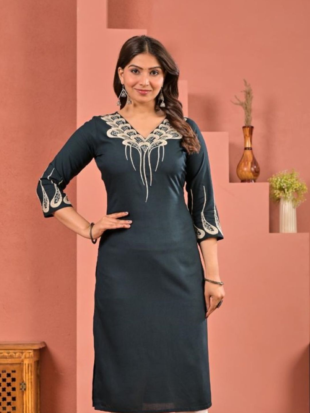 Chandri Pine Embroidered Kurti