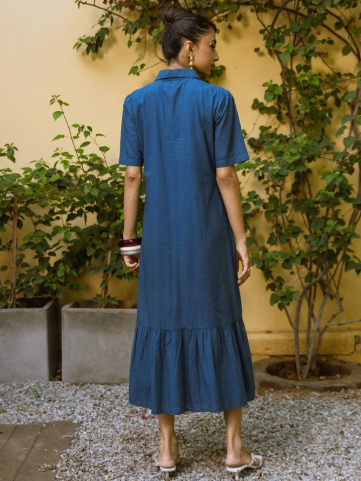 Ravya azure embroidery cotton dress