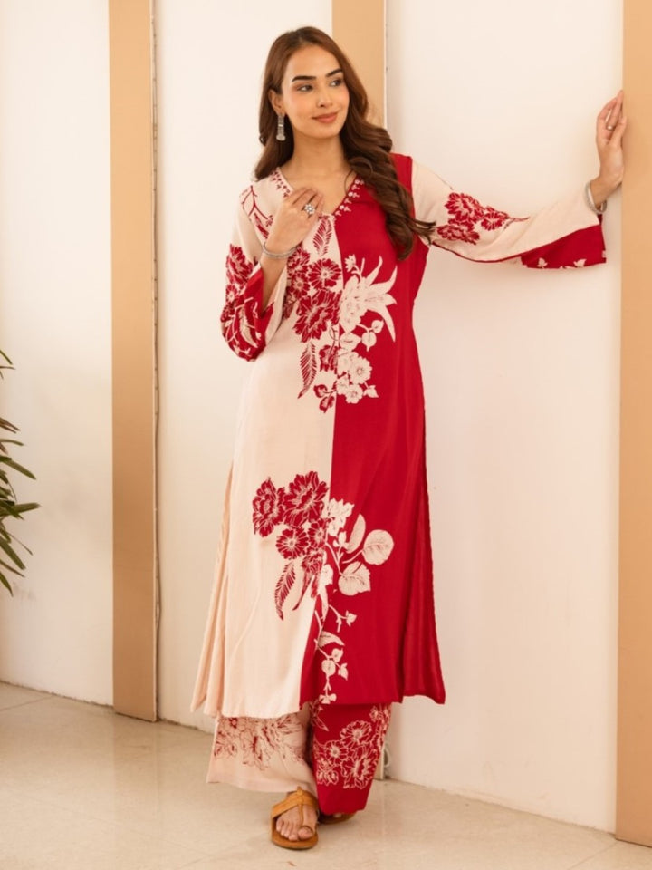 Karen cranberry cotton kurta pant set