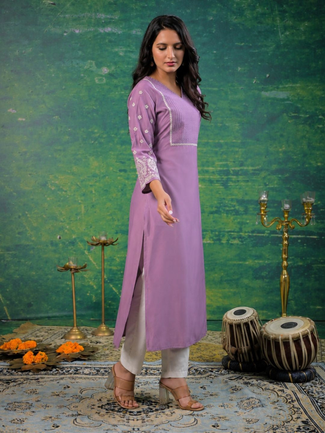Sarvari Lavender Embroidered Kurti