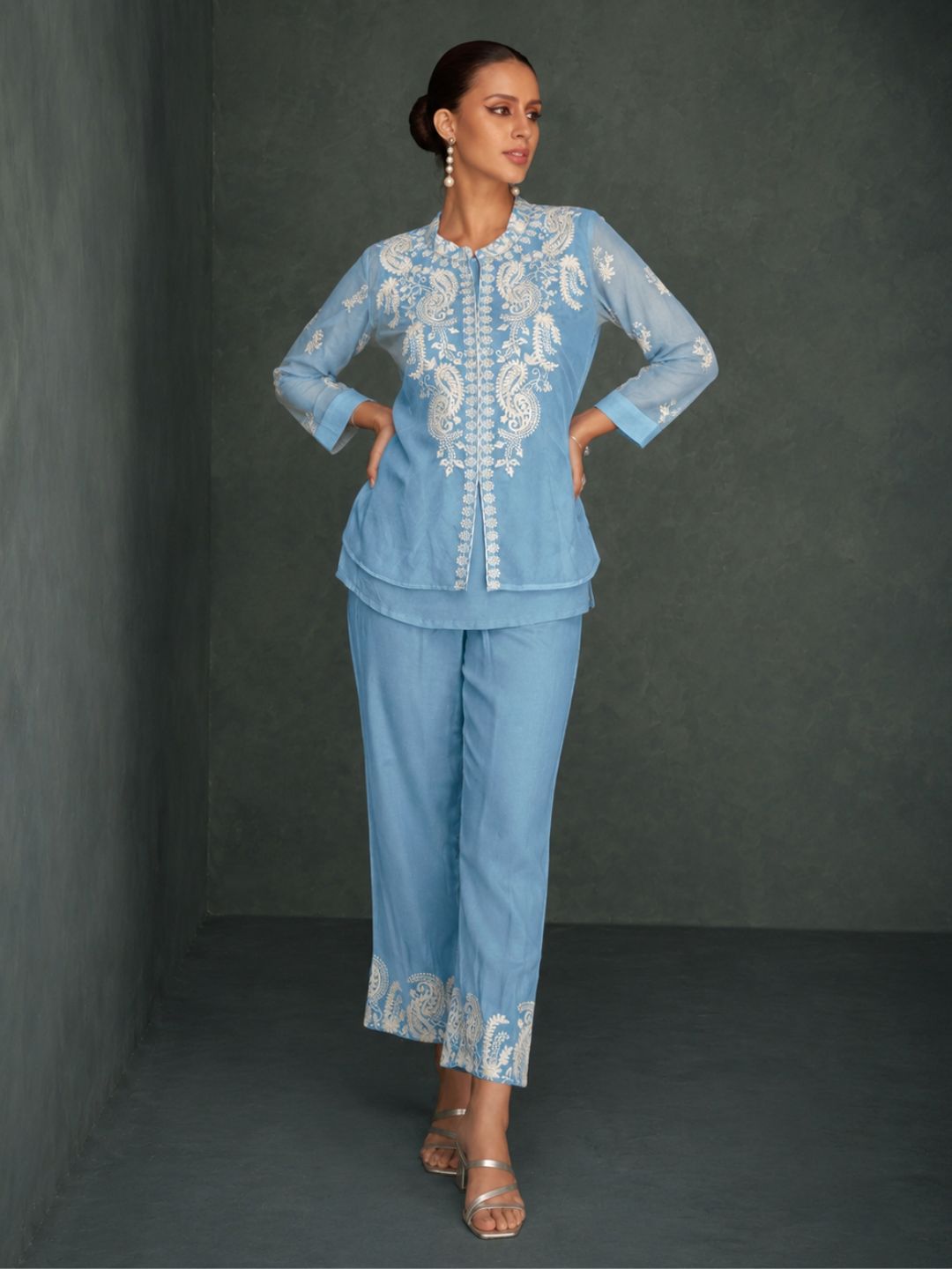 Saba SoftBlue Embroidered 3 pc Co-ord Set