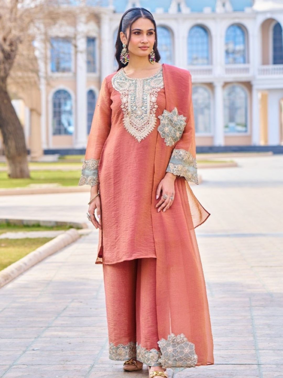 Mihika apricot full work suit set