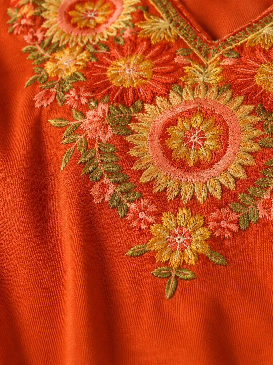 Chandri Tangerine Embroidered Kurti