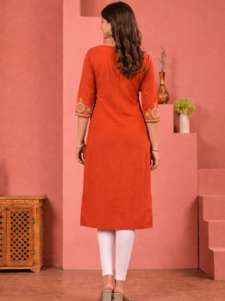 Chandri Tangerine Embroidered Kurti