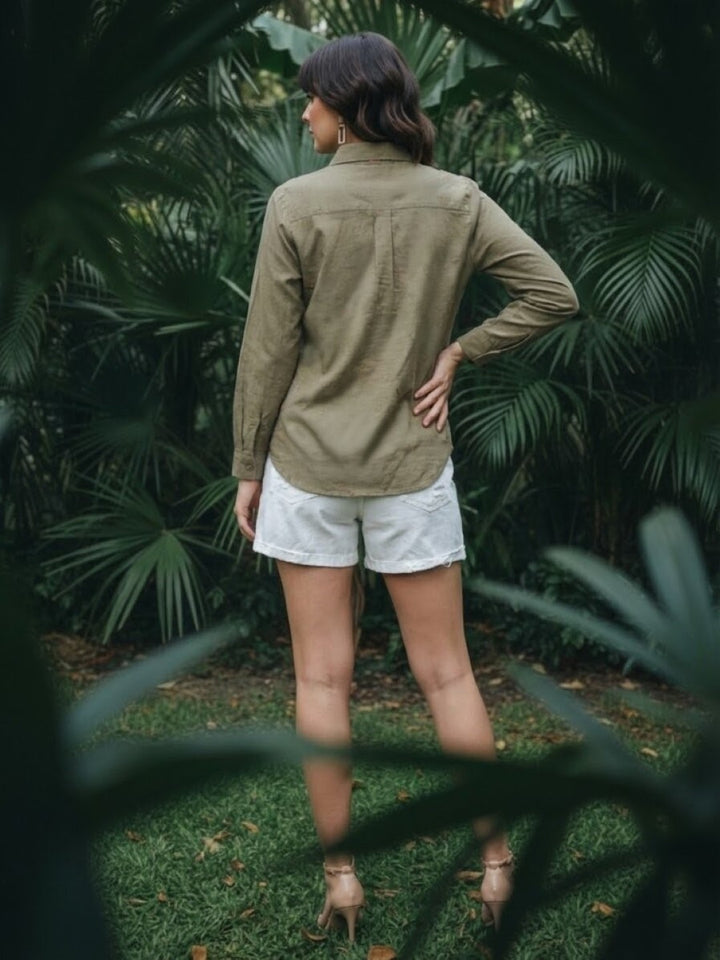 Ivanka olive embroidery cotton shirt
