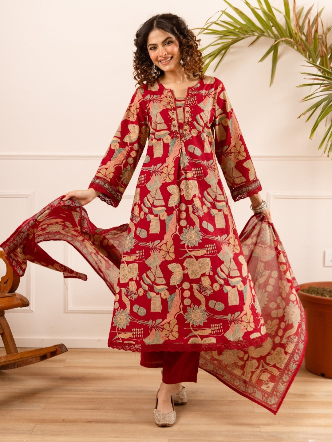 Karen Scarlet printed cotton suit set