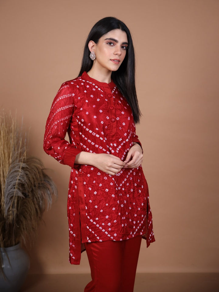 Kalindi Maroon Bandhej Co-ord Set