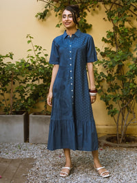 Ravya azure embroidery cotton dress
