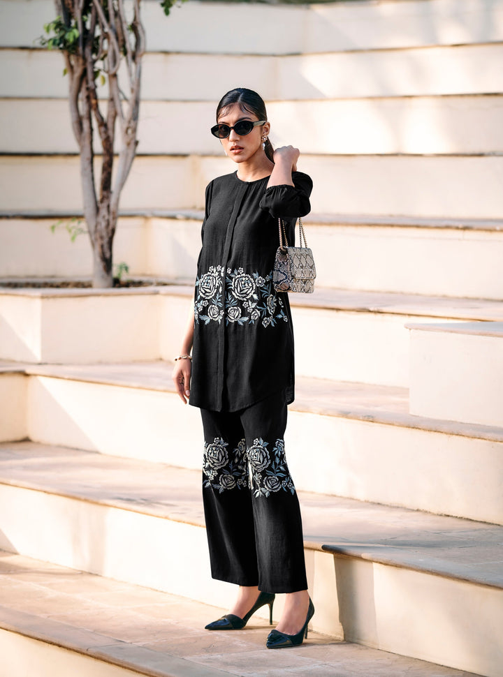 Sophia Black Embroidered Co-ord Set