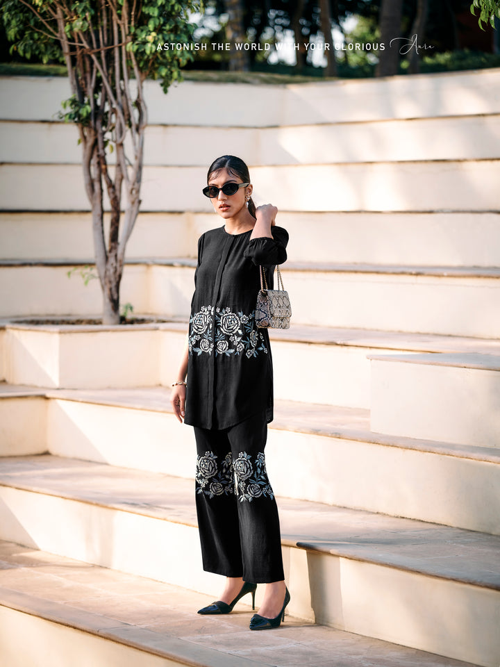 Sophia Black Embroidered Co-ord Set