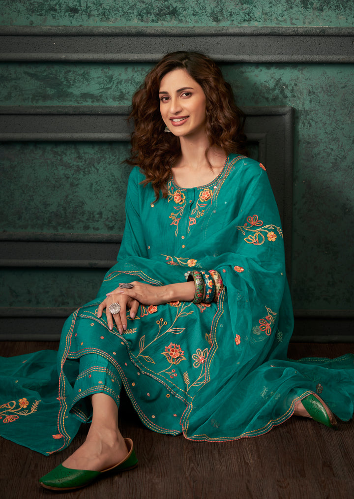 Chetna Teal Full Heavy Embroidery & Handwork Suit Set