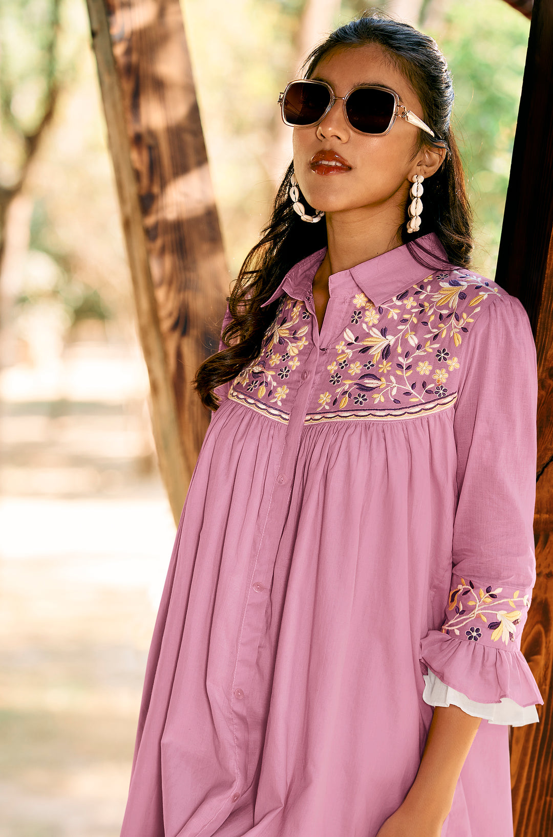 AISH PINK LAYERED EMBROIDERED DRESS