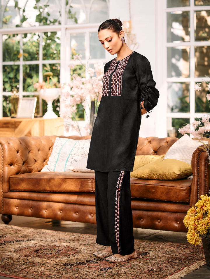 Lama Black Embroidery Co-ord Set