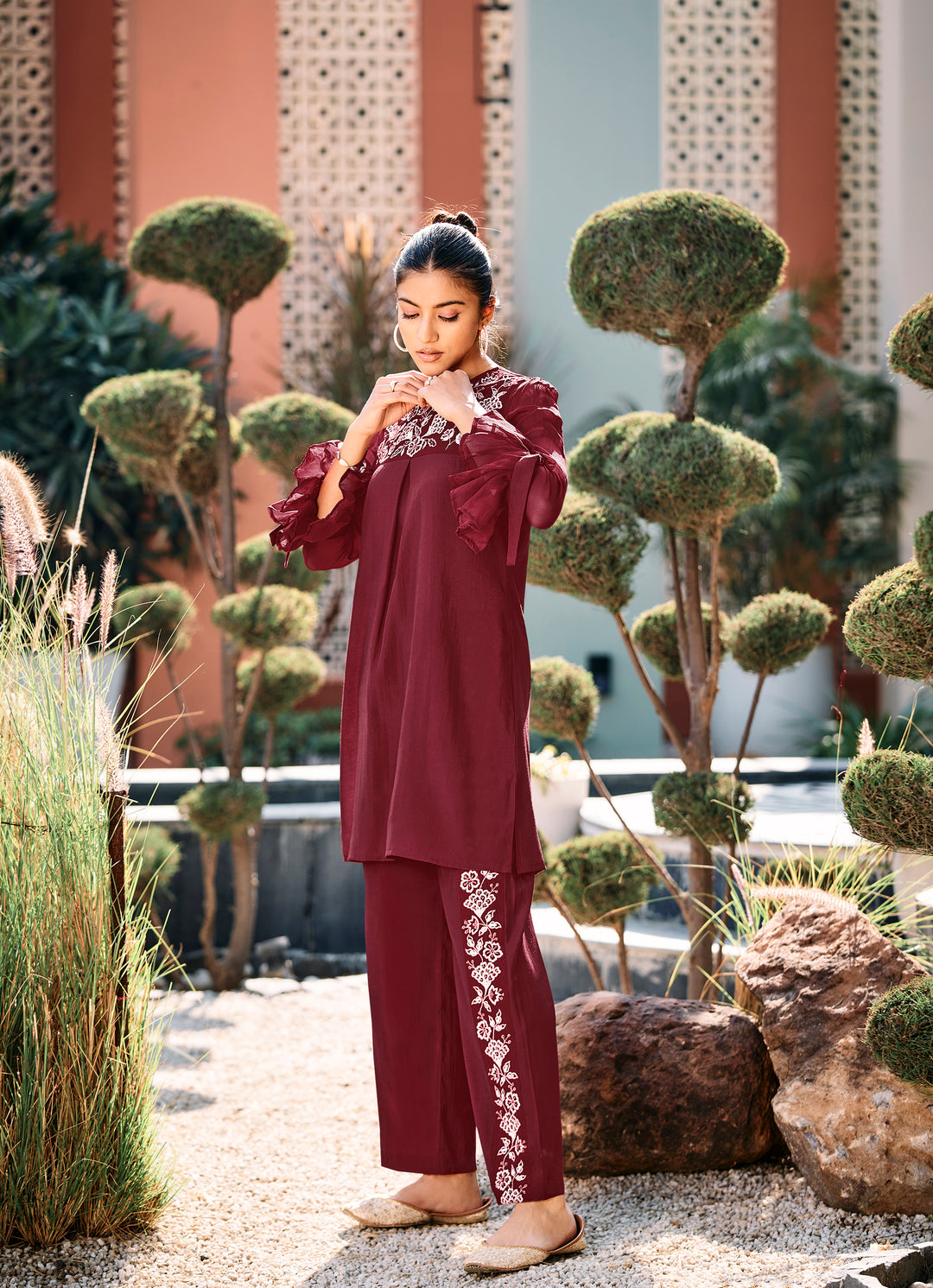 Alice Maroon Applique & Embroidery Co-ord Set