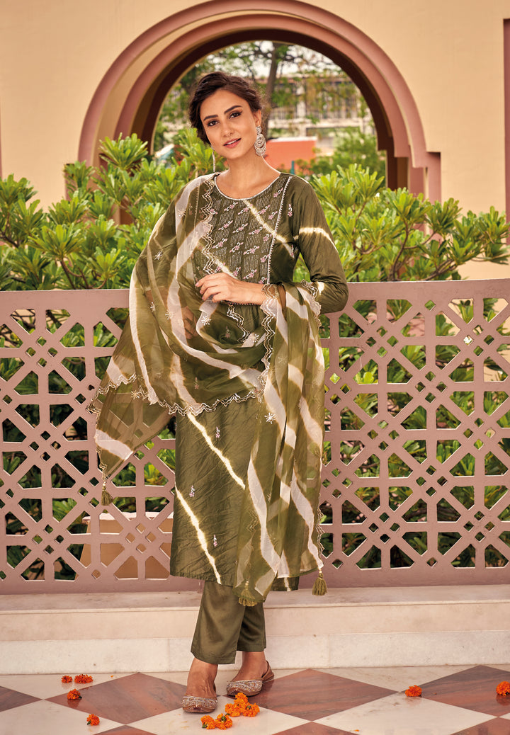 Girija Olive Handwork Suit Set