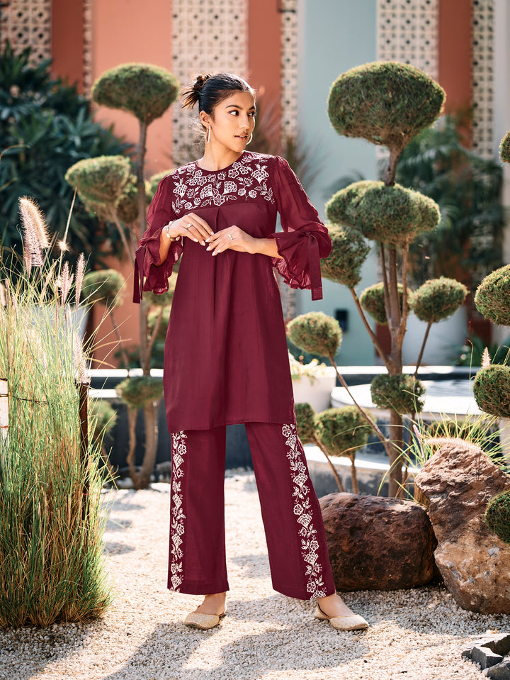 Alice Maroon Applique & Embroidery Co-ord Set