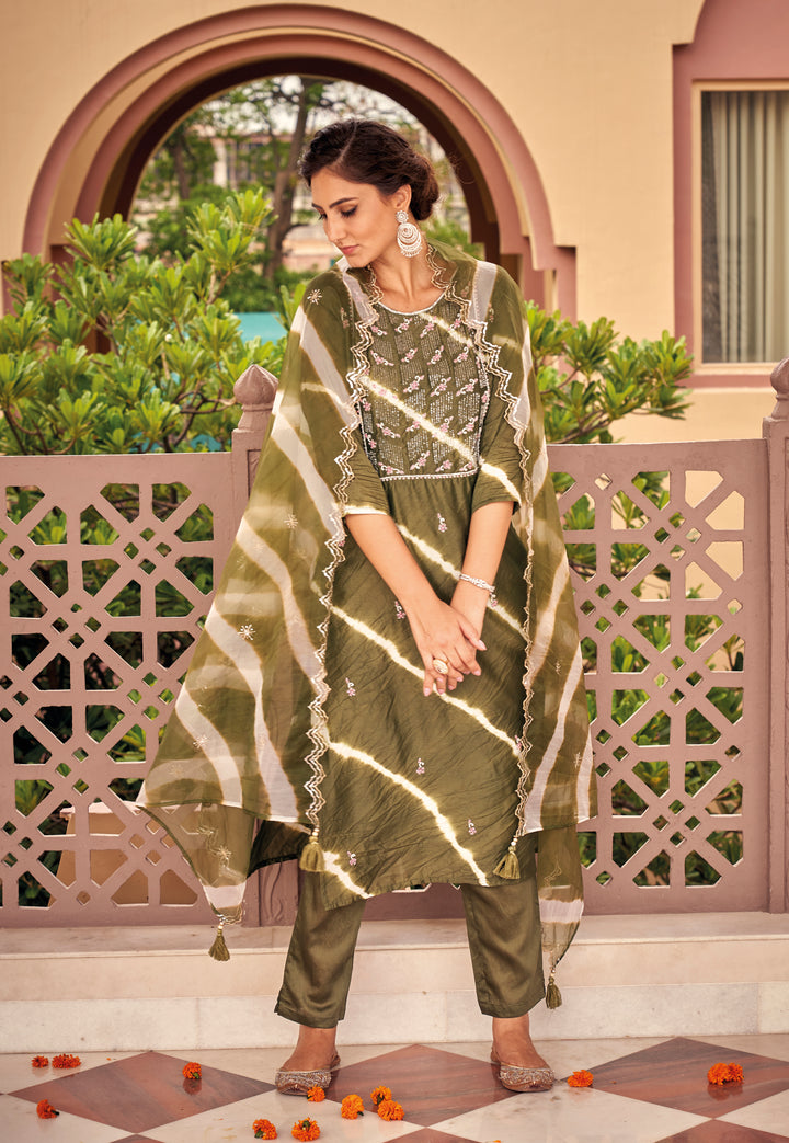 Girija Olive Handwork Suit Set