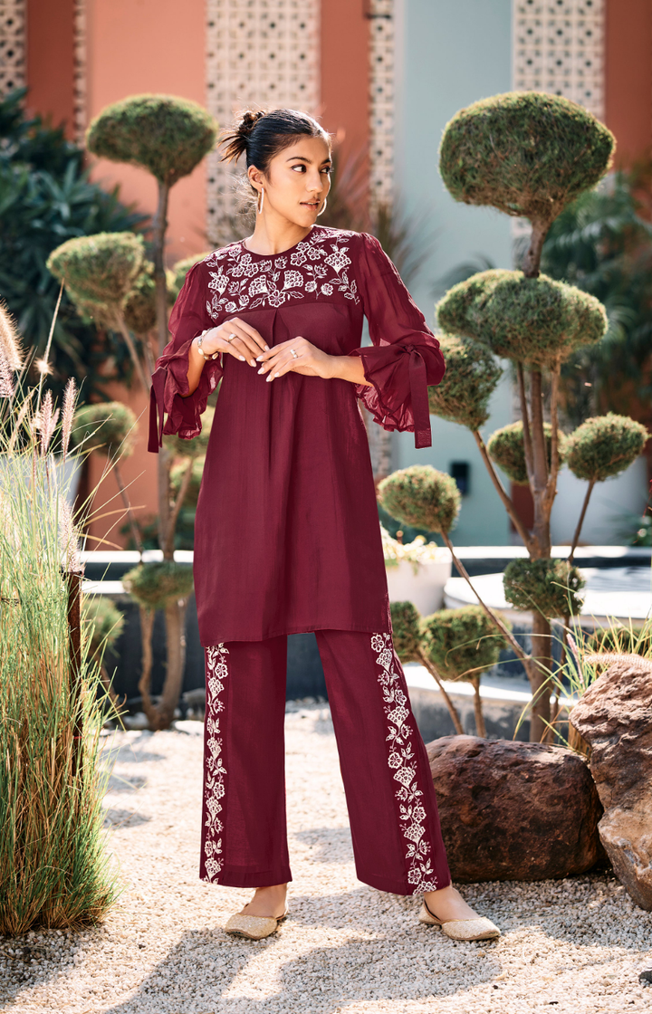 Alice Maroon Applique & Embroidery Co-ord Set