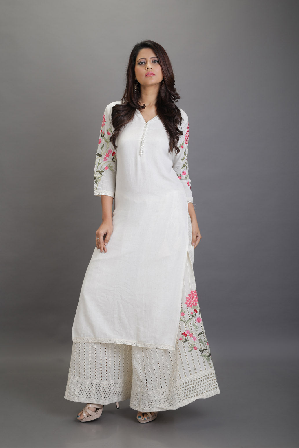 Cotton Embroidred Kurta with Heavy Hakoba embroidered Pallazos