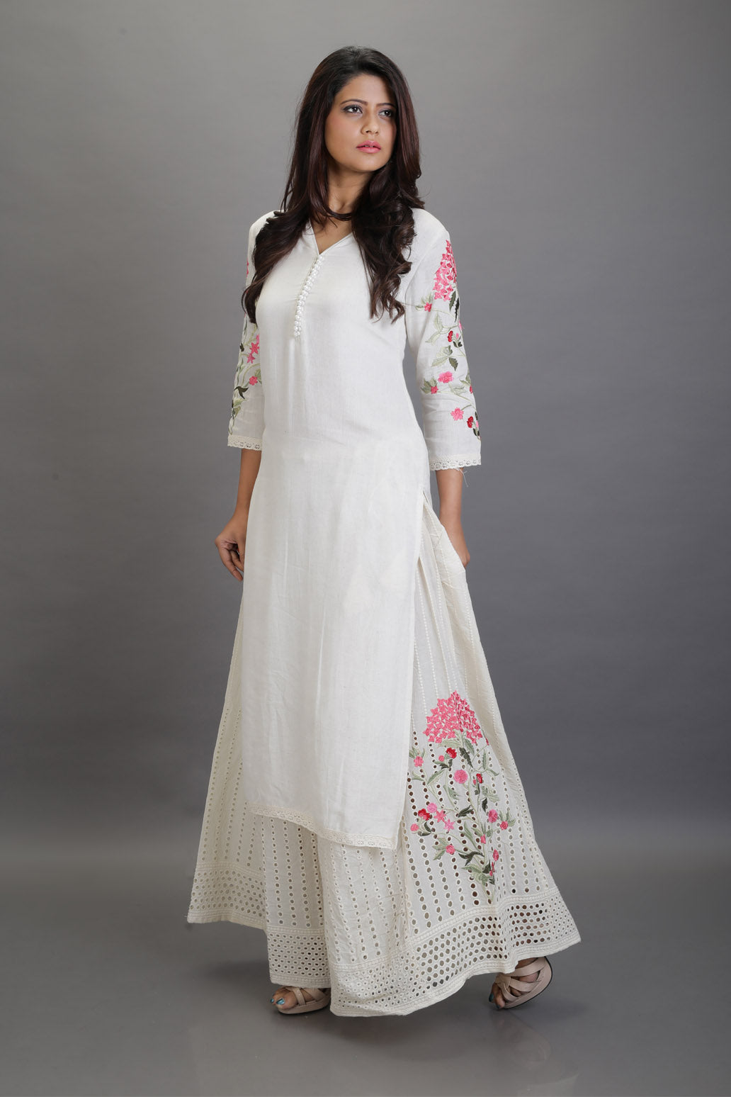 Lucknowi Chikan Kurti Hakoba Style WHITE - NABA - 3299920