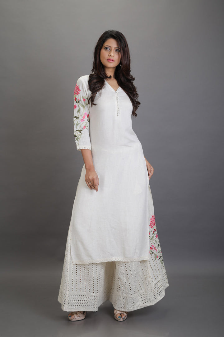 Cotton Embroidred Kurta with Heavy Hakoba embroidered Pallazos