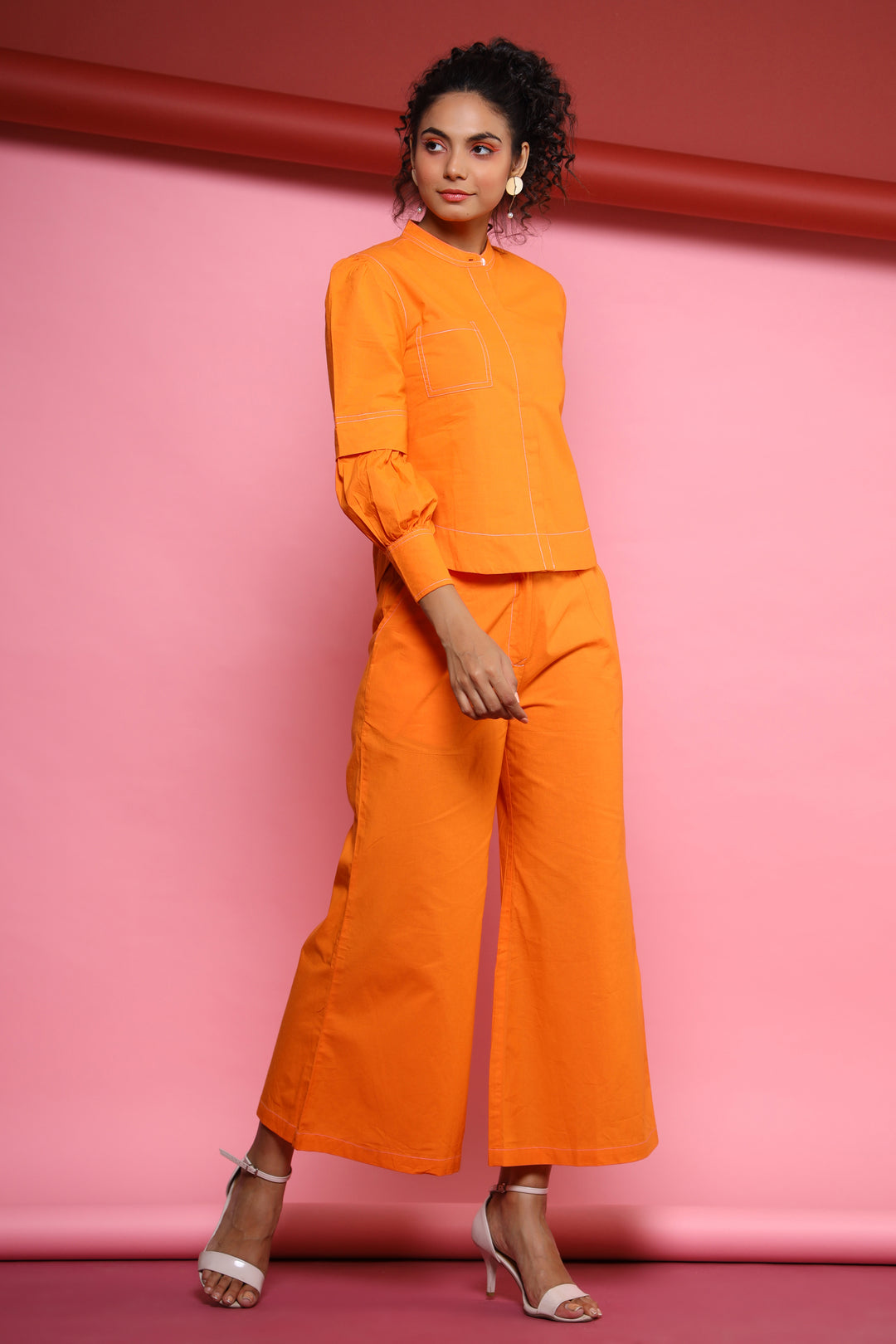 Auris Orange Cotton Co-ord Set