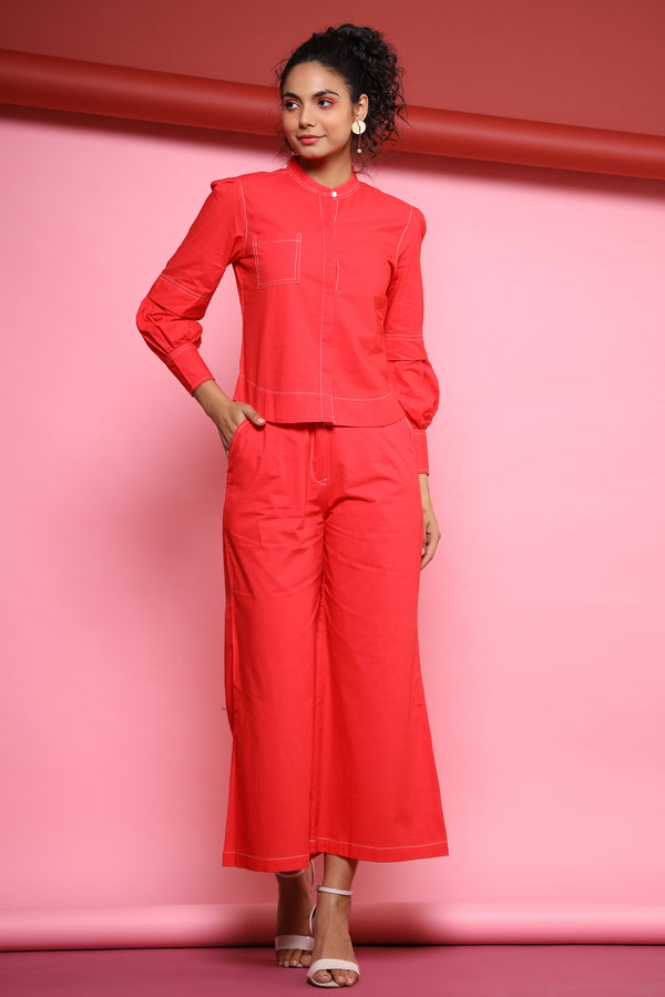 Auris Red Cotton Co-ord Set