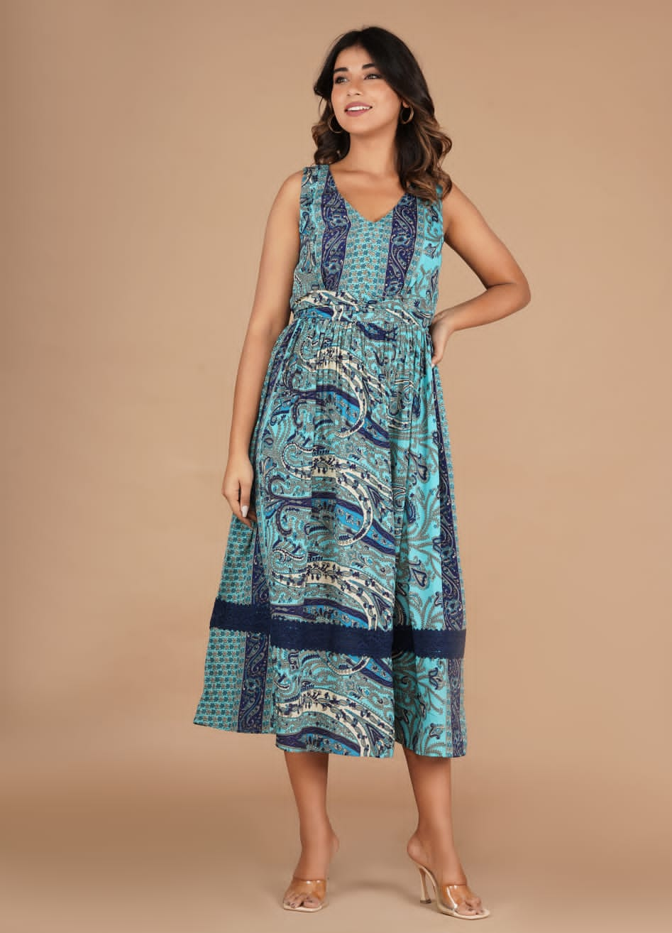 Shiba Blue Printed Muslin Dress