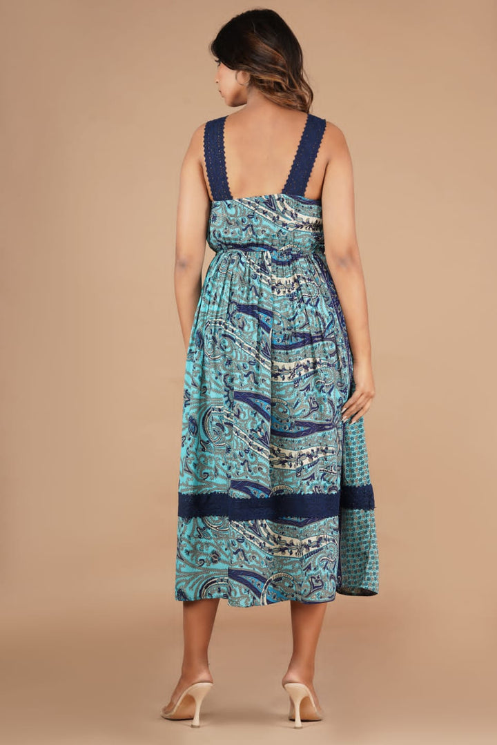 Shiba Blue Printed Muslin Dress