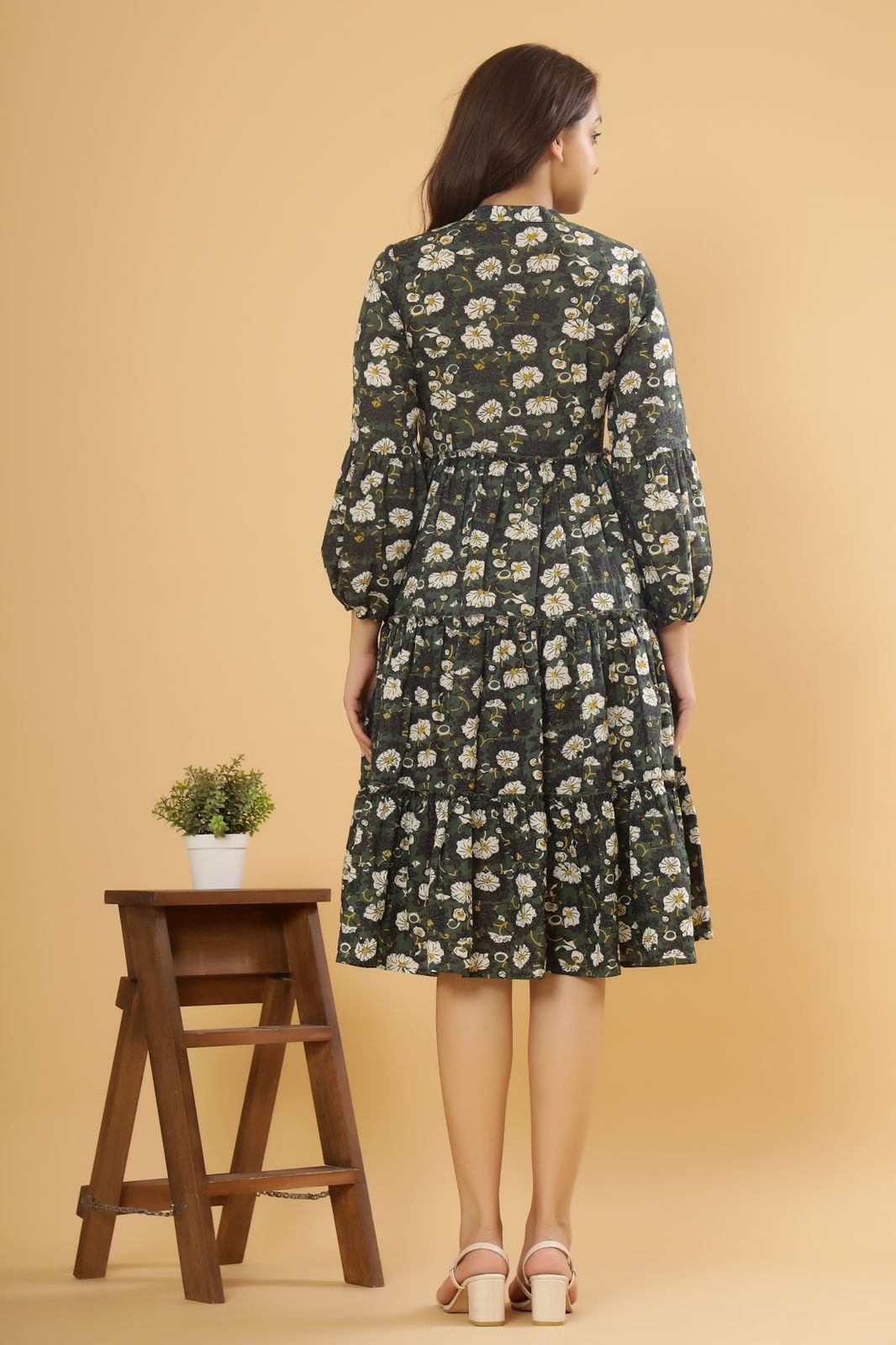 Green & Black floral cotton Dress