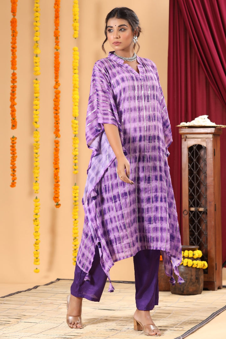 Surreal Purple Shibori Kaftan Pant Set