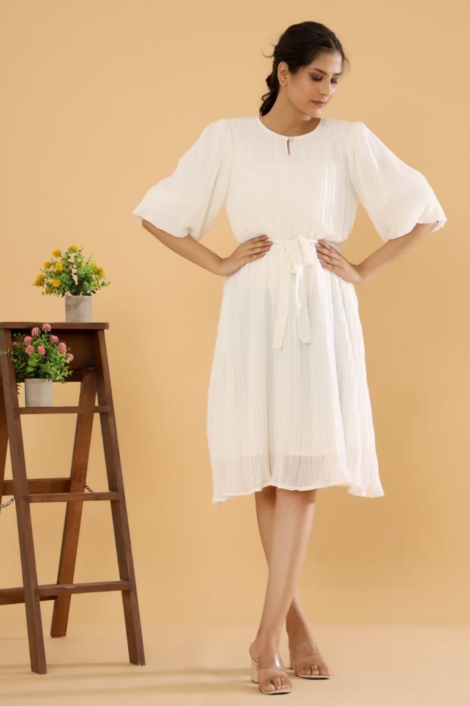 Lucy White Georgette Dress with Attached Lining