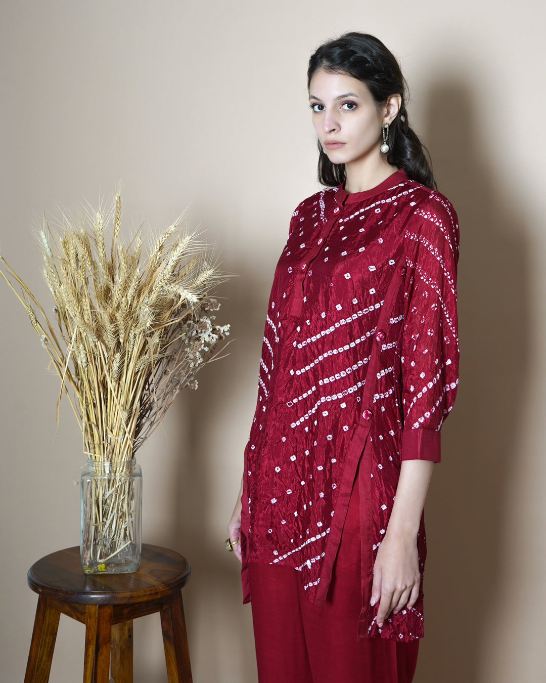 Kalindi Maroon Bandhej Co-ord Set