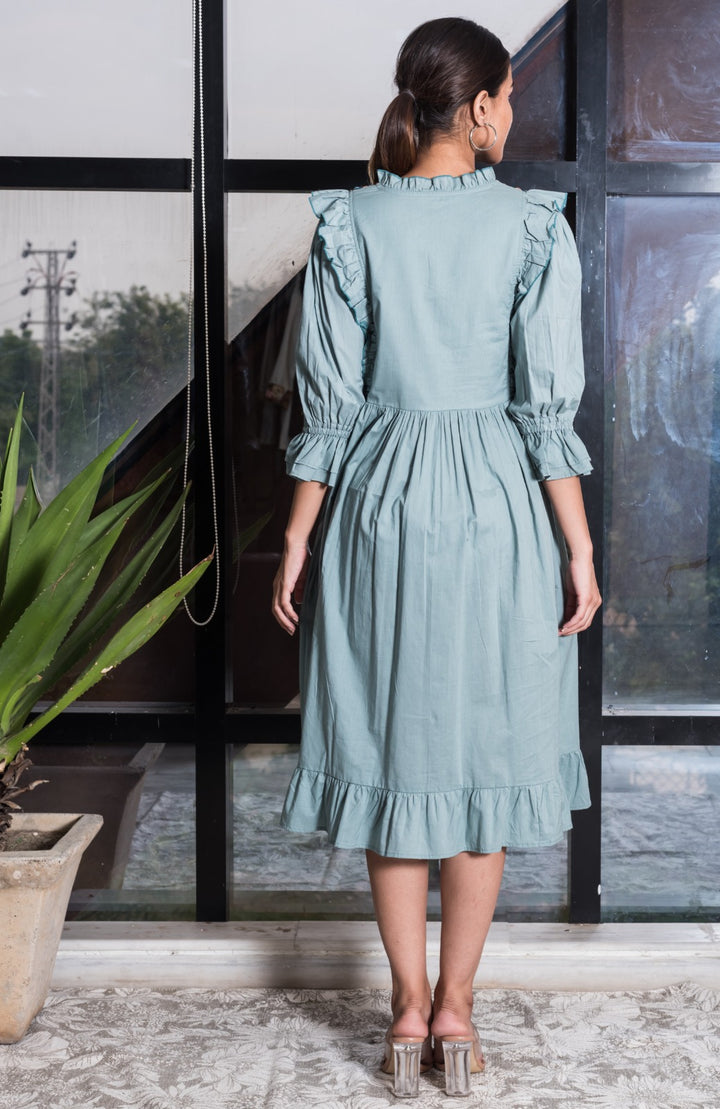 SEVINA SKY  EMBROIDERY COTTON DRESS