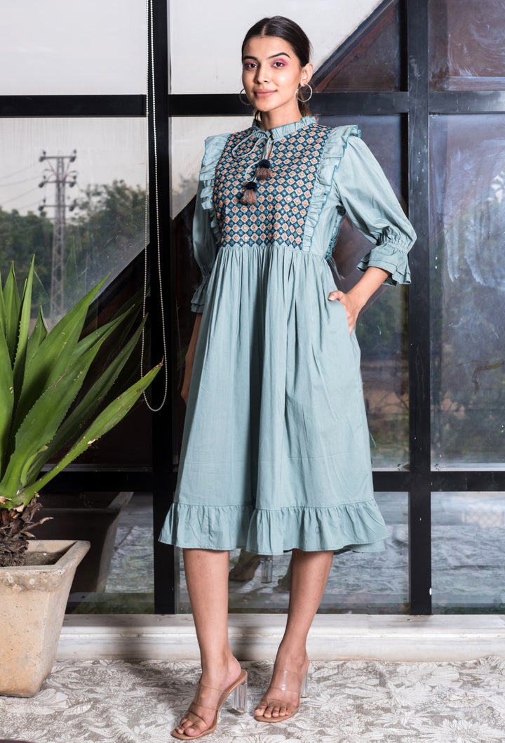 SEVINA SKY  EMBROIDERY COTTON DRESS