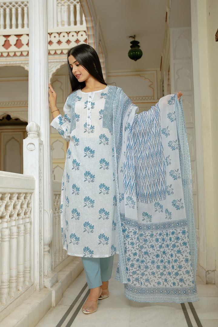 Nalini Blue Cotton Suit Set