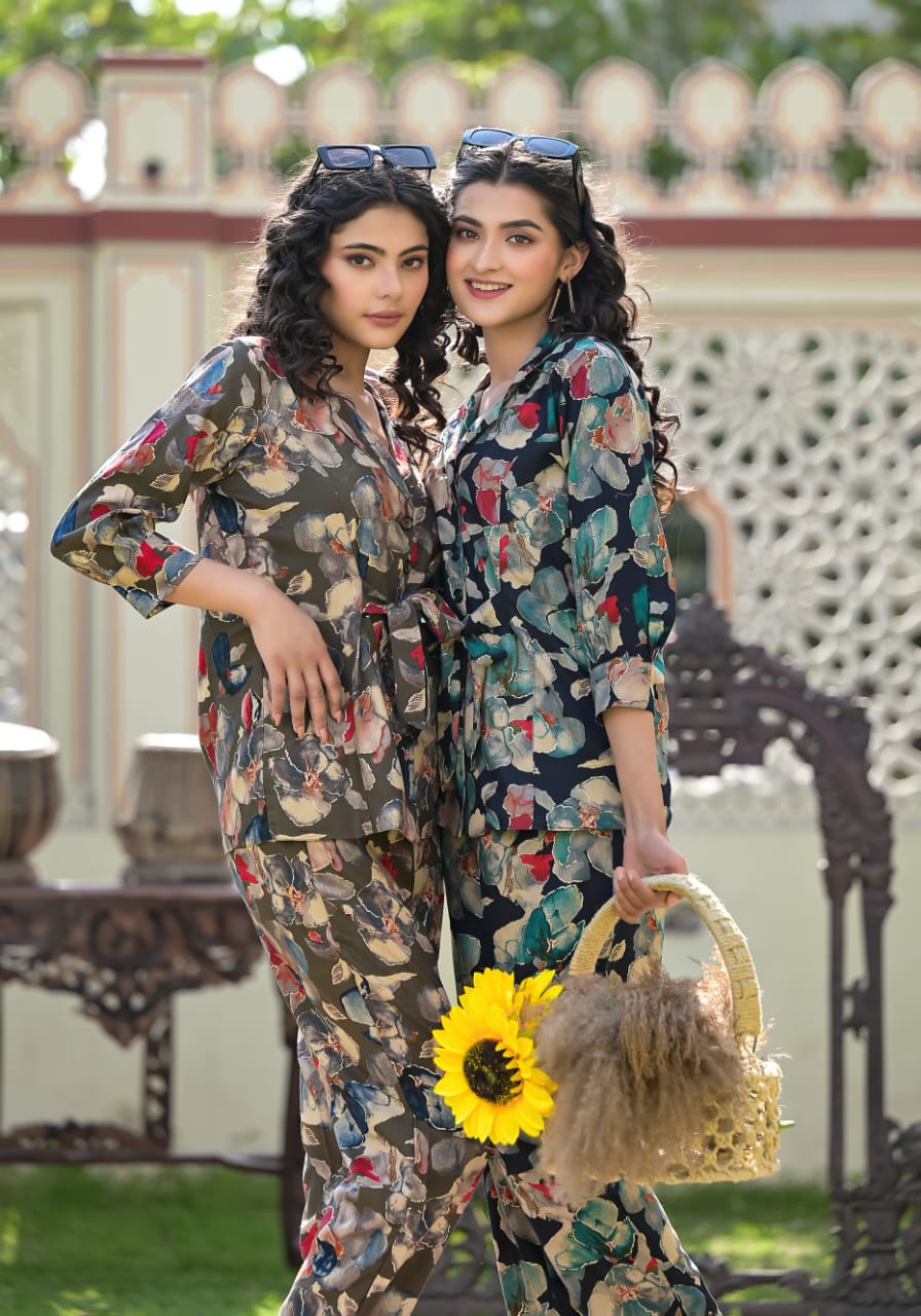 Etihad Olive Floral Co-ord Set