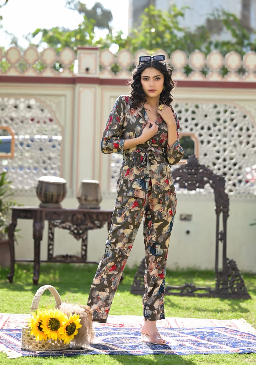 Etihad Olive Floral Co-ord Set