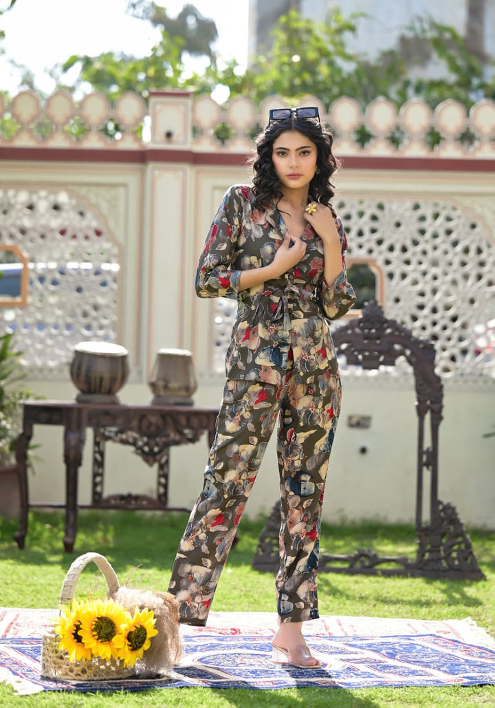 Etihad Olive Floral Co-ord Set