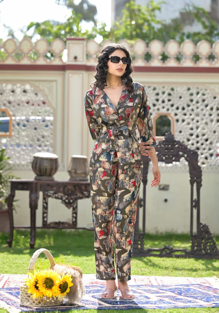 Etihad Olive Floral Co-ord Set